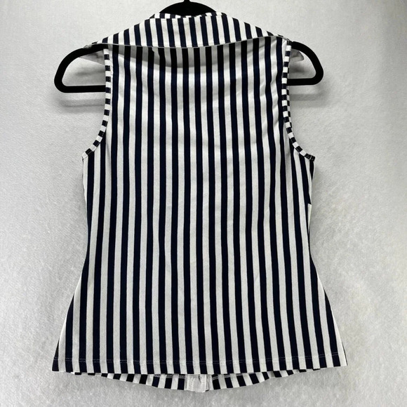 Blanc Nature Blouse Womens Sz 40 Striped Button Front Sleeveless Blue White - Picture 2 of 9